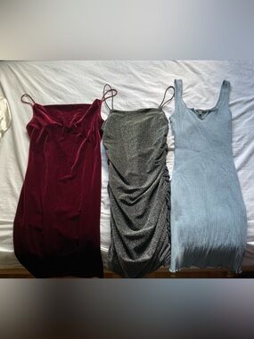 SHEIN Burgundy, Silver Glitter & Light Blue Ribbed Camisole Set